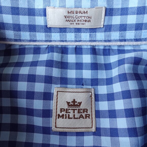 Peter Millar Button Down Shirt Cotton Blue Check Long Sleeve Men's Size M - Picture 9 of 13